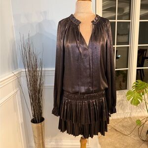 Current Air metallic long sleeve tiered mini dress size M
